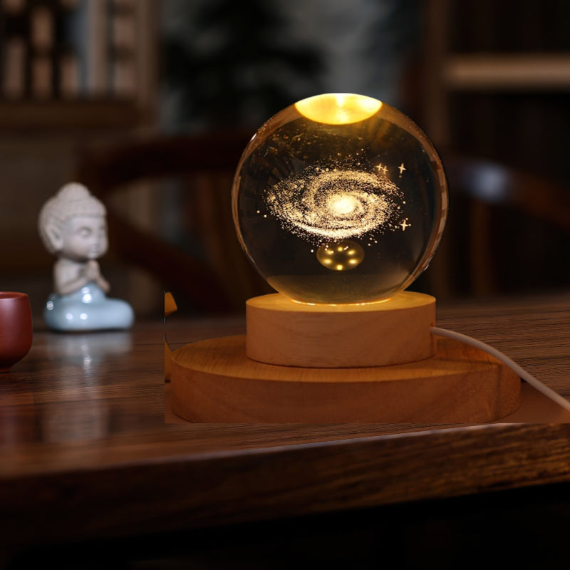 3D Sky Crystal Ball USB Night Light Wooden Base Creative Desk Lamp Christmas Gift Home Decor