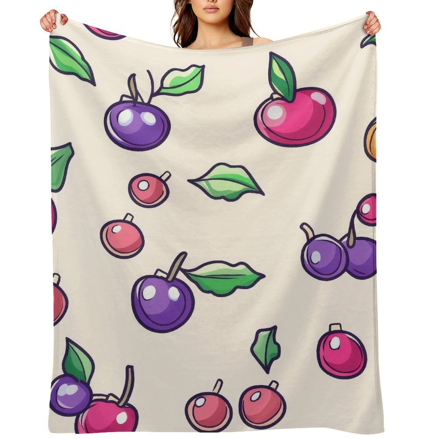 Anti-Pilling Flannel Blanket with Cute Cartoon Fruit Pattern Design