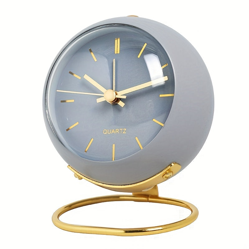 Luminous Desk Clock Battery Powered Silent Round Metal Nordic Alarm Clock with Glowing Hands for Bedroom Office Decor