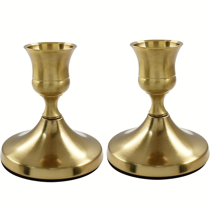 2pcs Elegant Golden Metal Candle Holders | Taper Candlesticks for Wedding Home Decor Centerpieces Fireplace Christmas Halloween Easter Hanukkah Thanksgiving