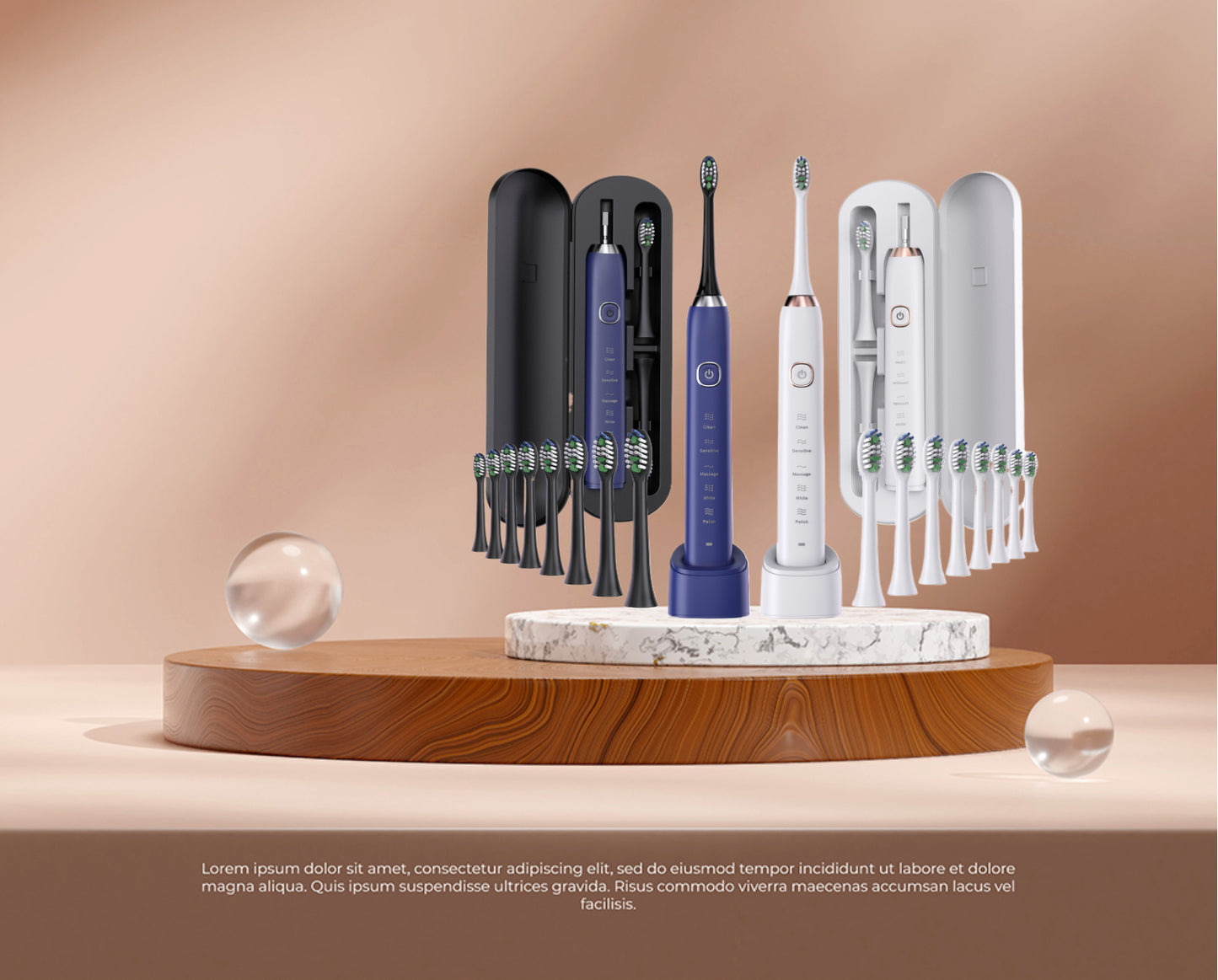 Multimode Electric Toothbrush IPX7 Waterproof Rechargeable with 8 Brush Heads Compact Sleek Design for Adults Gum Protection