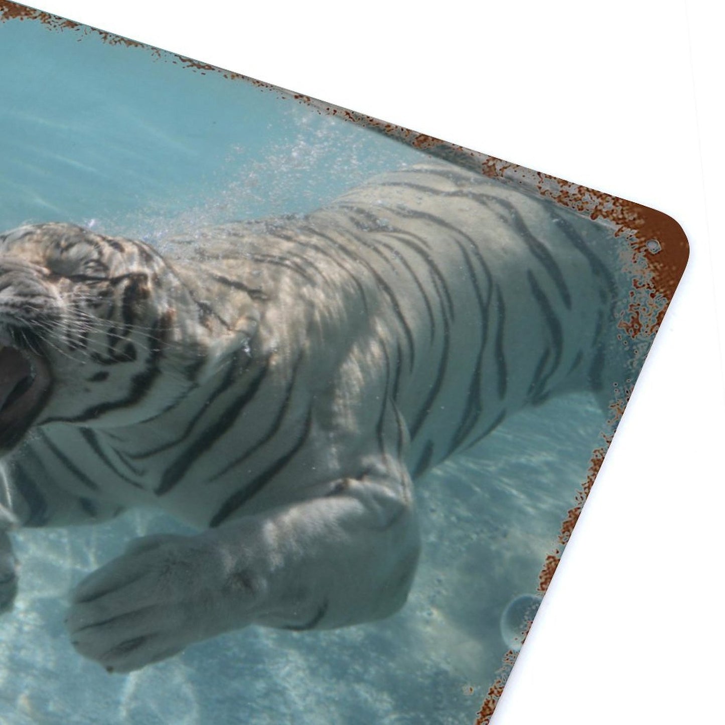 Vintage Underwater White Tiger Metal Wall Art Decor