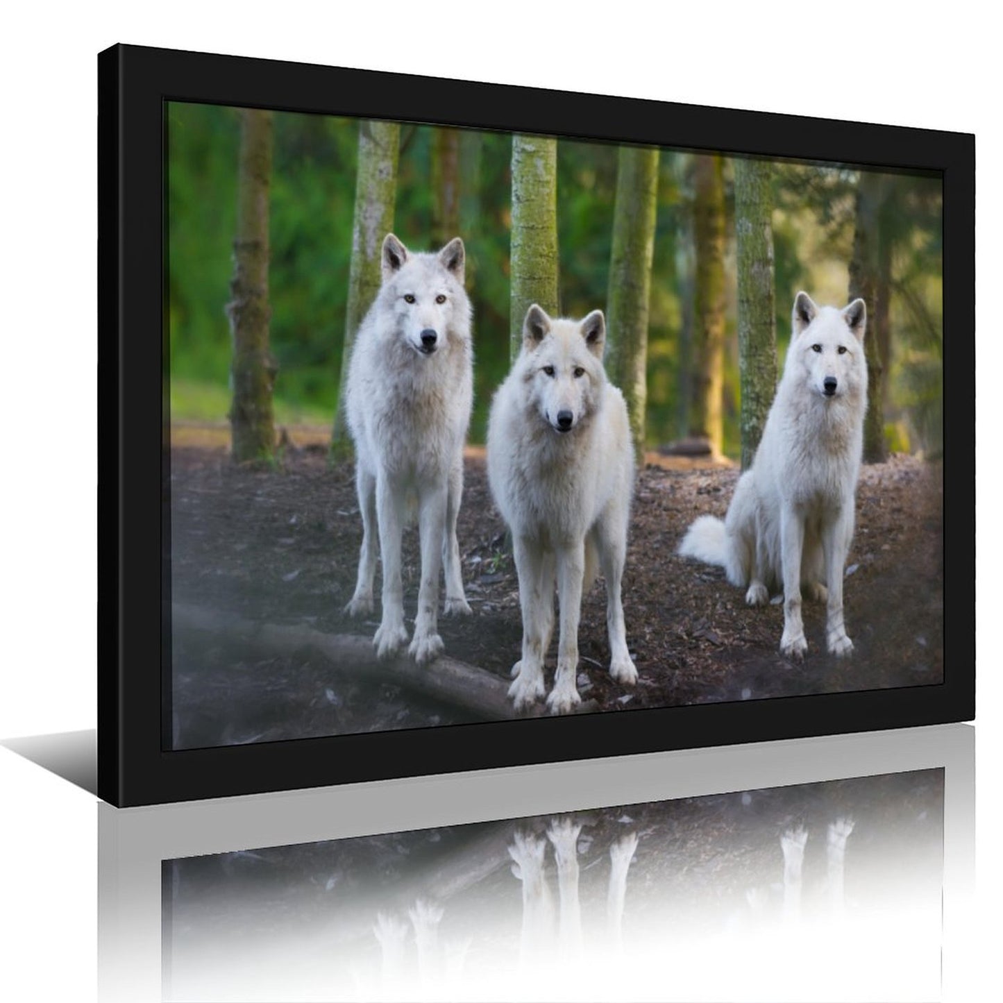Wolves in Forest Wall Art Black Frame Animal Decoration-18