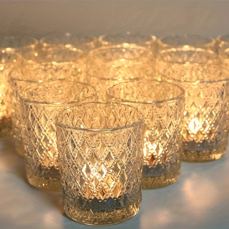 6pcs Clear Glass Votive Candle Holders Set Tea Lights for Wedding Dining Home Holiday Decorations