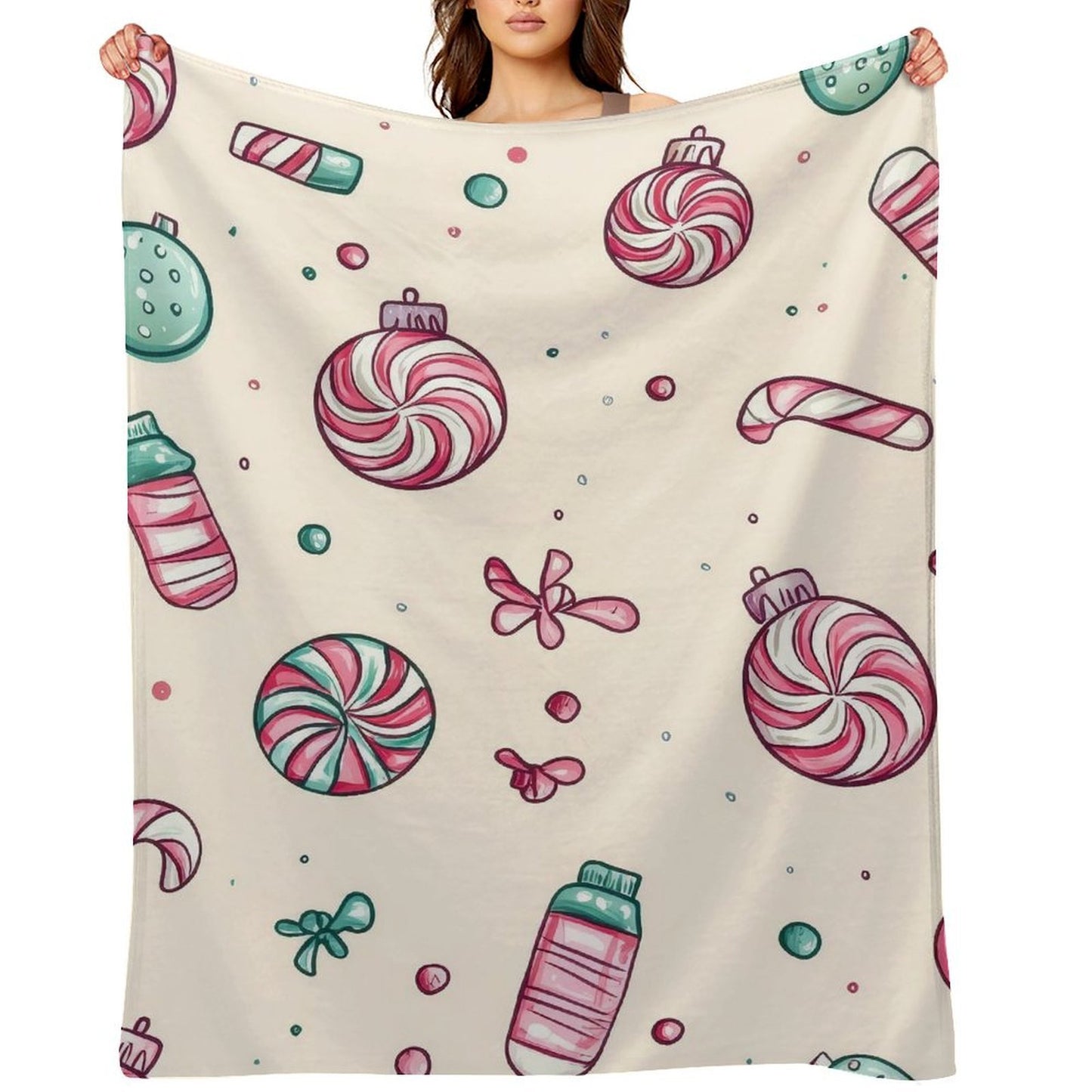 Anti-Pilling Flannel Blanket with Cute Candy and Christmas Pattern
