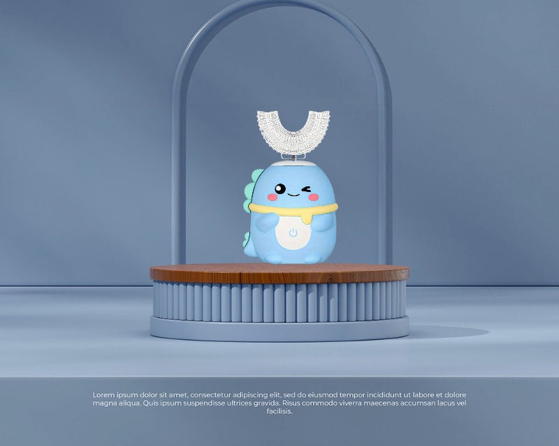 Kids U-Shaped Electric Toothbrush with 5 Modes 1 Brush Head 59s Timer Cute Dinosaur Design for Children