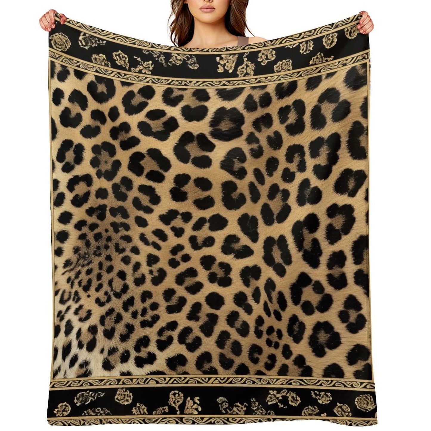 Cozy Anti-Pilling Flannel Throw Gold Leopard
