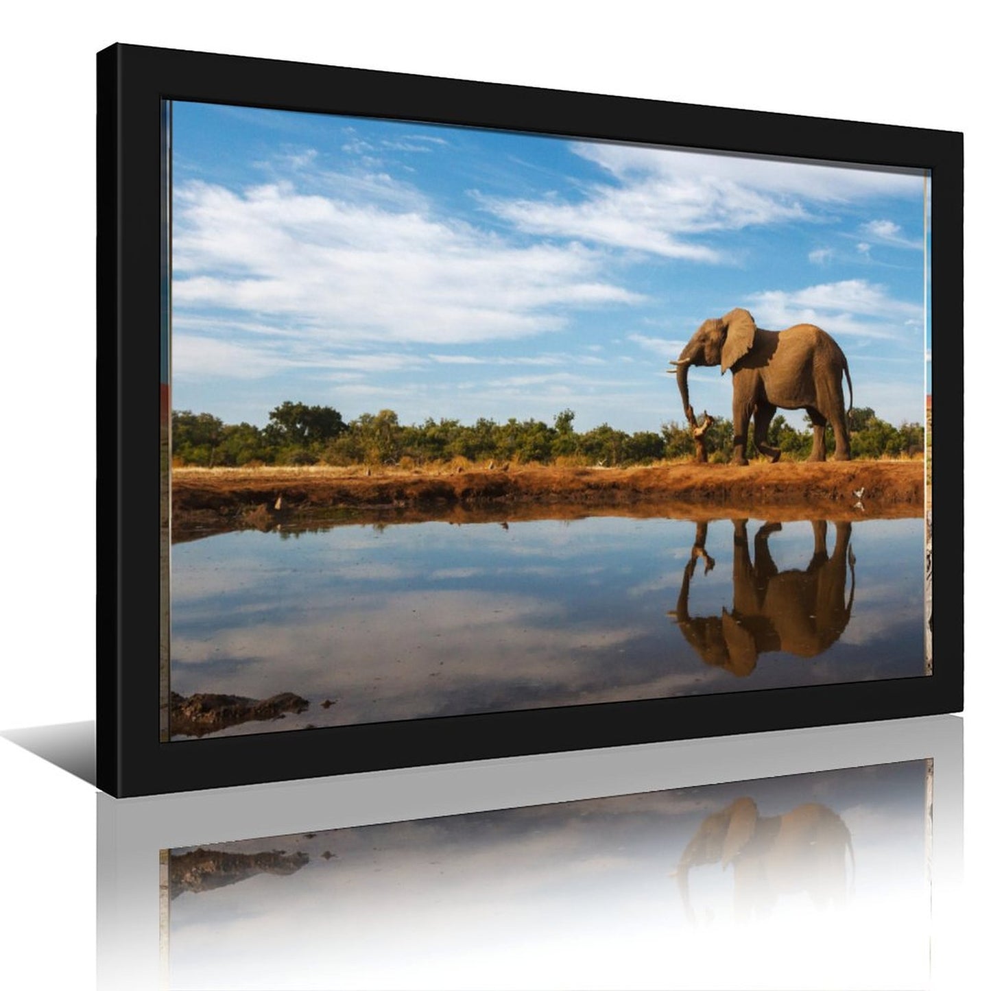 Elephant by the Water Canvas Wall Art – Modern Framed Décor 013
