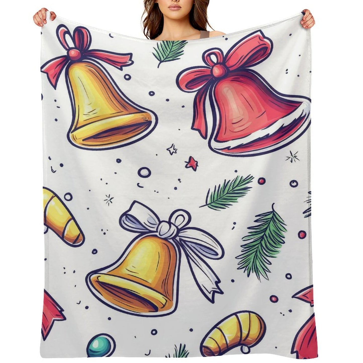 Soft Flannel Blanket with Anti-Pilling Christmas Bell Print, Cozy Throw for Home