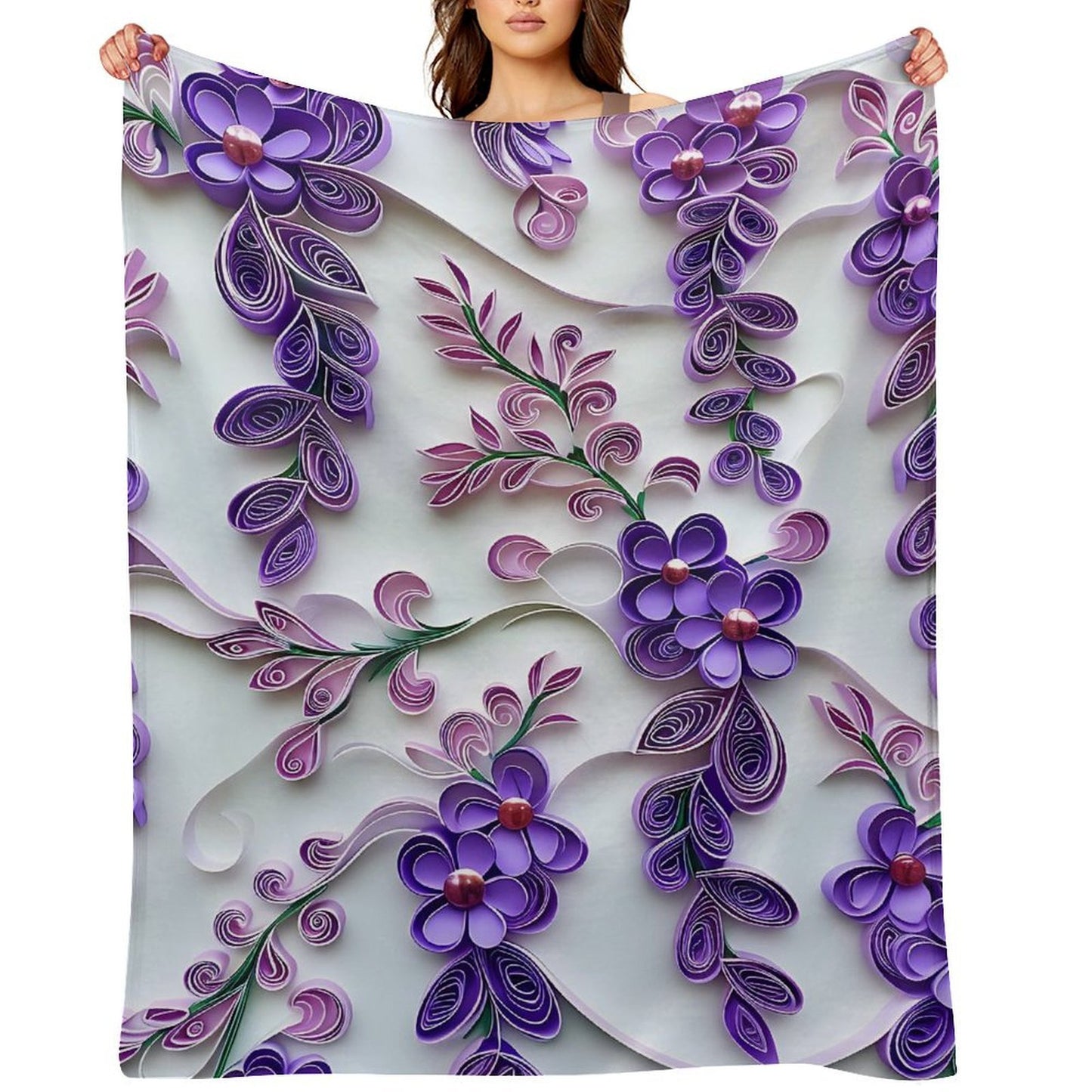 Soft Anti-Pilling Flannel Blanket with Purple Floral Pattern Design