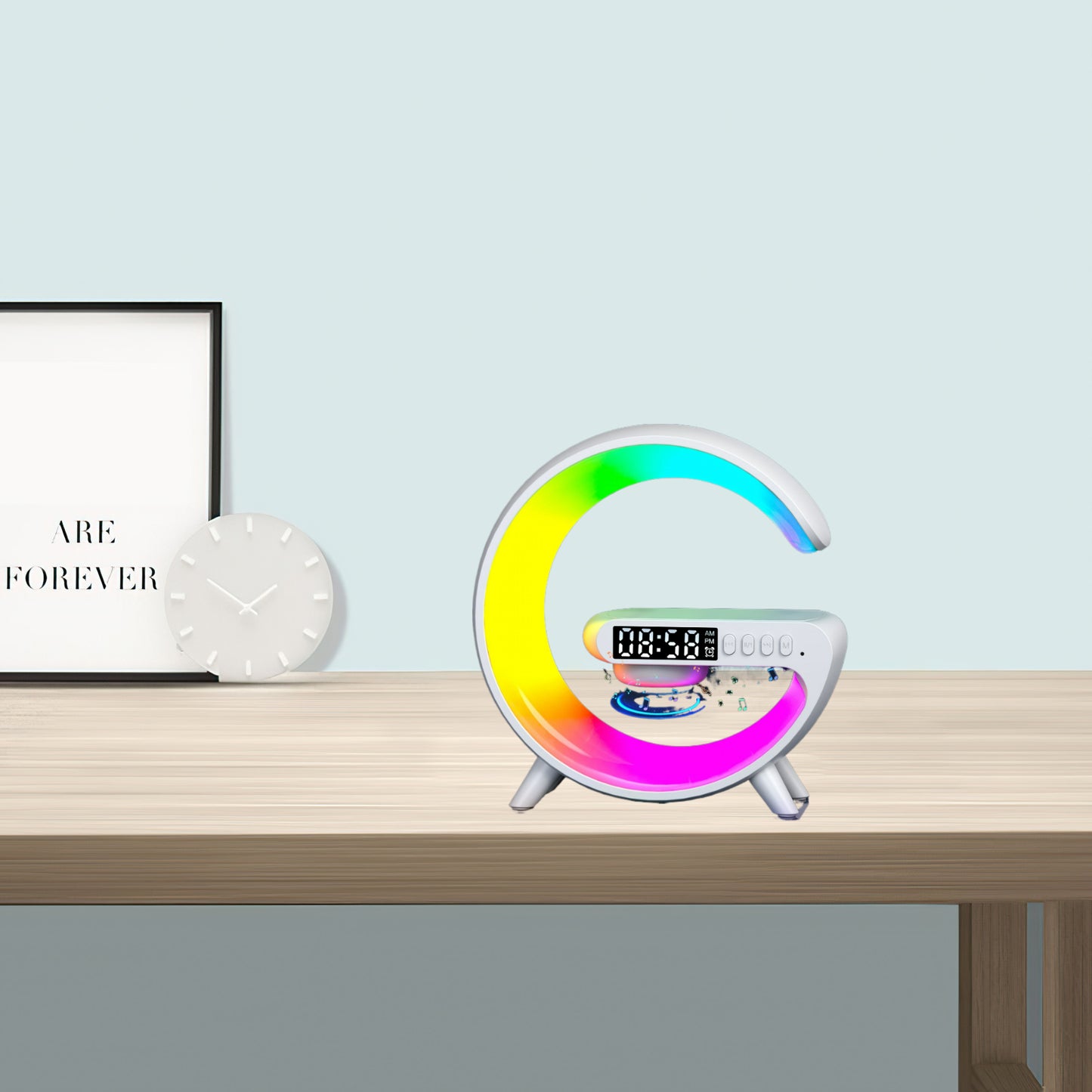 SoundMaster Wireless Bluetooth Speaker with Fast Charging Rhythmic RGB Lights Smart Bar Sunrise Alarm Wake Up Light Dimmable Nightstand Lamp