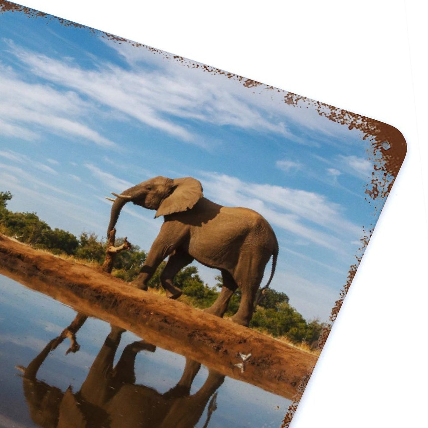 Vintage Elephant by the Water Metal Wall Art Decor