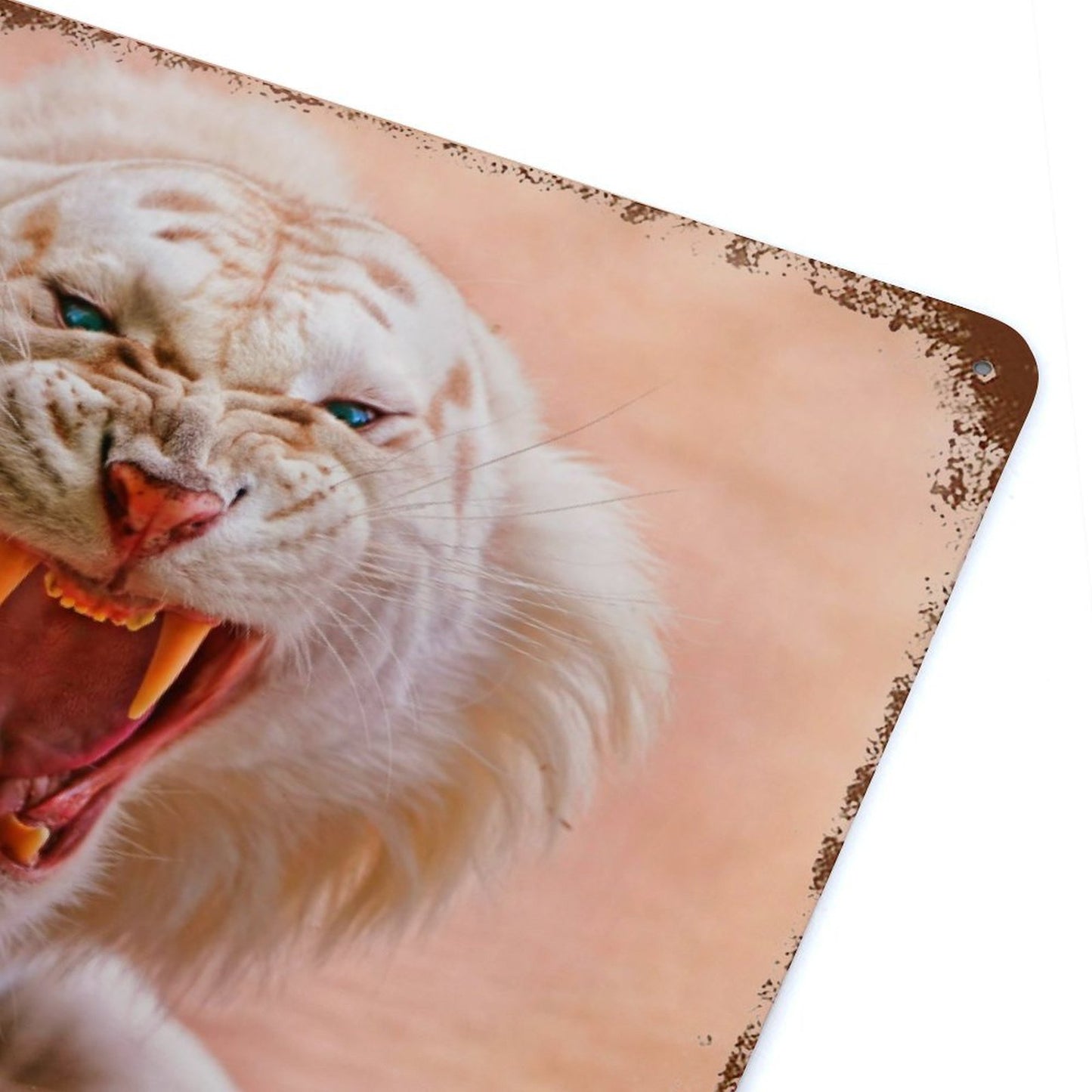 Vintage Roaring White Tiger Metal Wall Art Decor