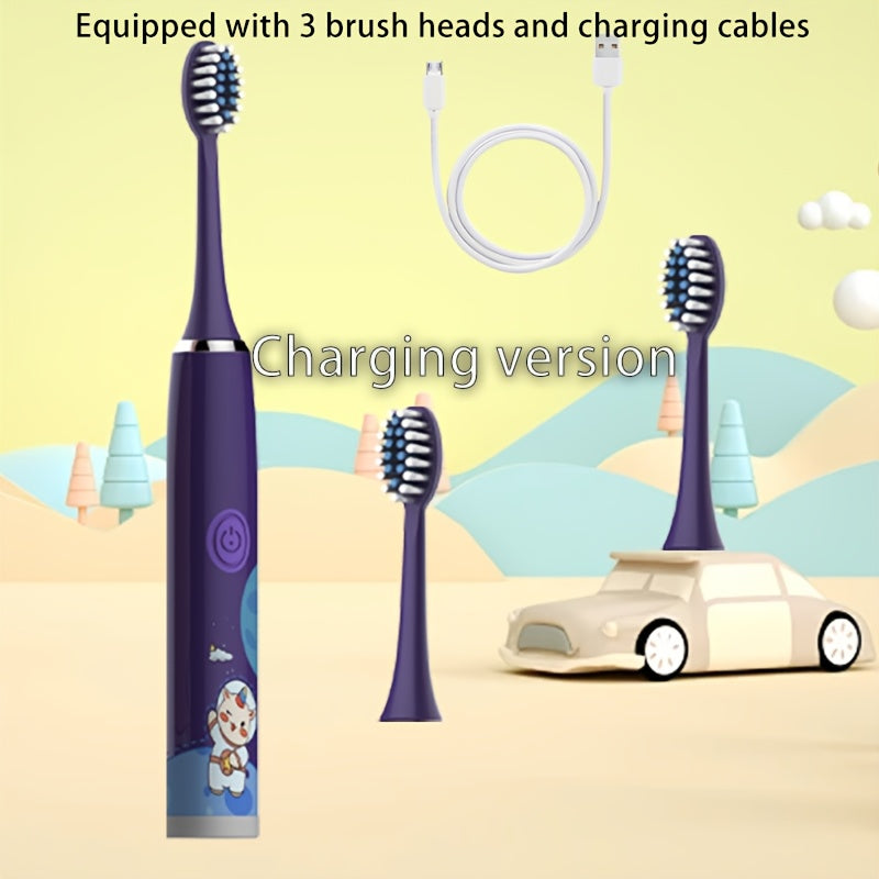 Rechargeable Electric Toothbrush with 2-Min Smart Timer 5 Speeds Easy Control Cute Cartoon Long Battery Life Gentle Care Cavity Prevention iPX7 Waterproof Soft Bristles Great Gift for Family Friends Holiday