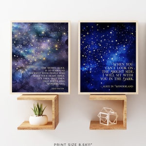 Alice in Wonderland Quotes - Set of 2 - The Secret Quote - Bright Side Quote - Mad Hatter Quote - Lewis Carroll - 8.5x11 inches