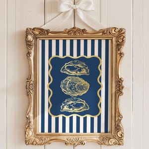 Gold Foil Oyster Art Print: Beachy Coastal Wall Decor