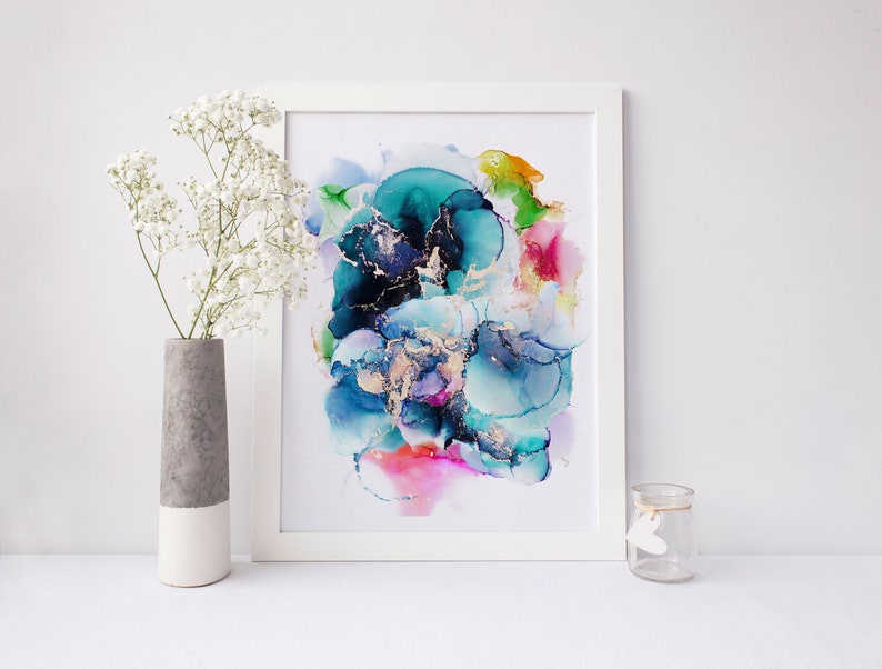Fluid Art - Teal Abstract Art - 18x24 Painting - Alcohol Ink Art - Modern Art - Wall Decor