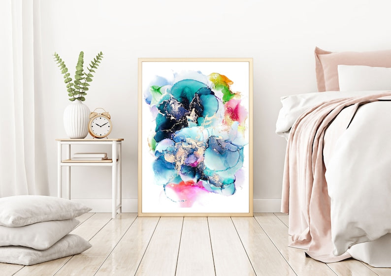 Fluid Art - Teal Abstract Art - 18x24 Painting - Alcohol Ink Art - Modern Art - Wall Decor