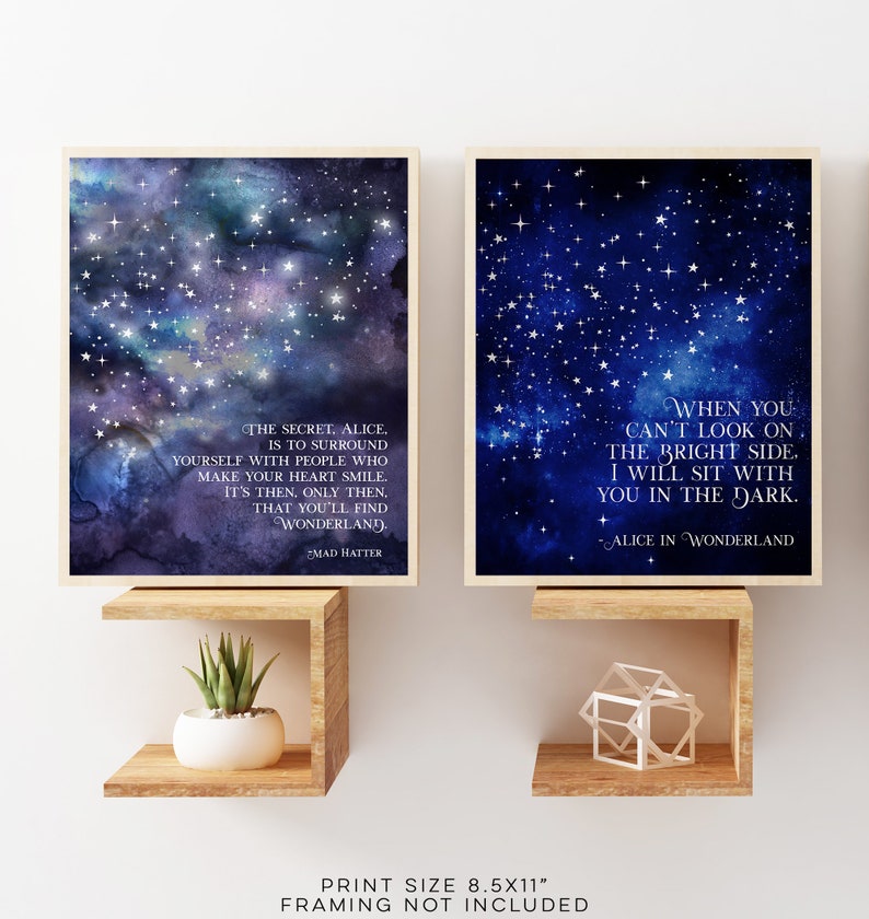 Alice in Wonderland Quotes - Set of 2 - The Secret Quote - Bright Side Quote - Mad Hatter Quote - Lewis Carroll - 8.5x11 inches