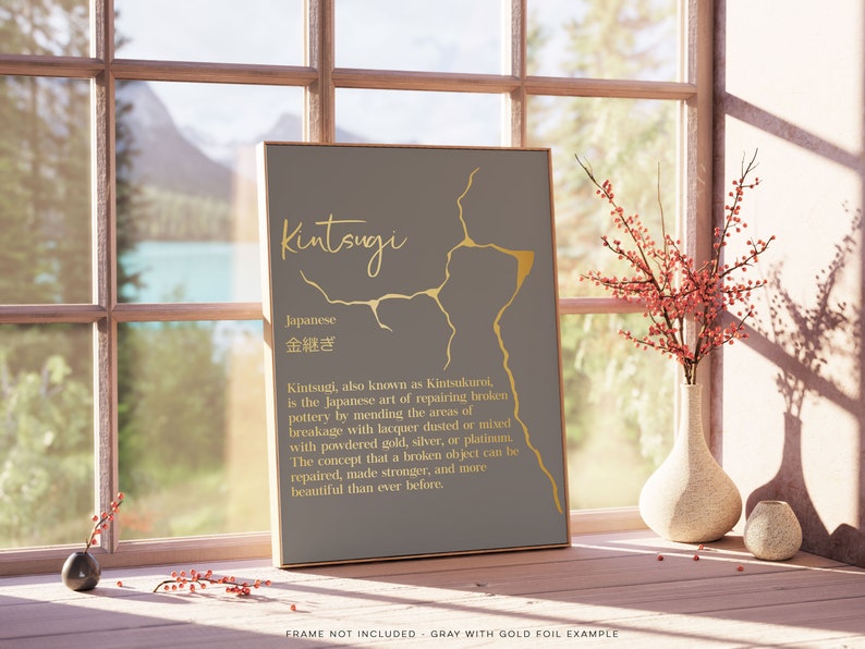 Kintsugi Definition Print - Kintsukuroi Definition - Japanese Definition Print - Gold Foil Print