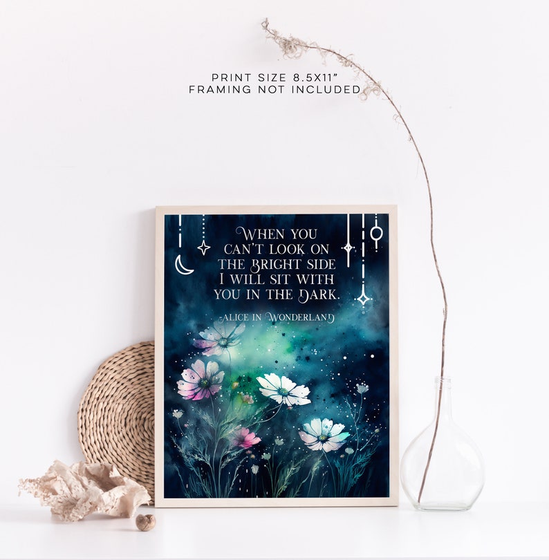 Alice in Wonderland Quotes 3 Piece Wall Art - When You Can't Look on the Bright Side - Book Lover Gift - Lewis Carroll - 8.5x11 inches