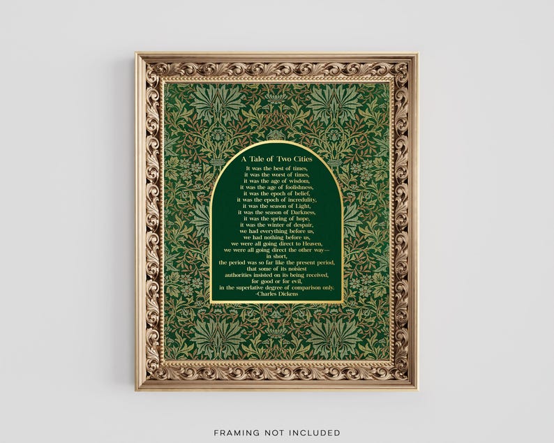 Charles Dickens 'A Tale of Two Cities' Gold Foil Print: William Morris Flower Garden