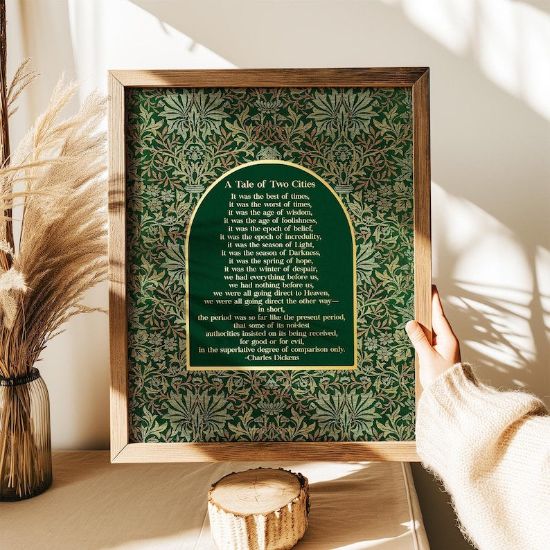 Charles Dickens 'A Tale of Two Cities' Gold Foil Print: William Morris Flower Garden