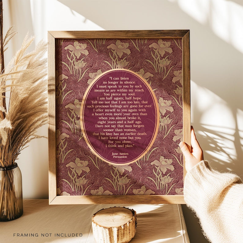 Jane Austen Persuasion Print: Captain Wentworth Love Letter, Gold Foil, William Morris Floral