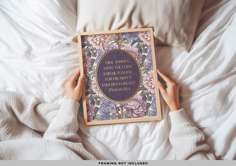 Give Thanks To The Lord For He Is Good, Psalm 136:1, Gold Foil Print, Scripture Art, Christian Wall Art, Wildflower Art, William Morris