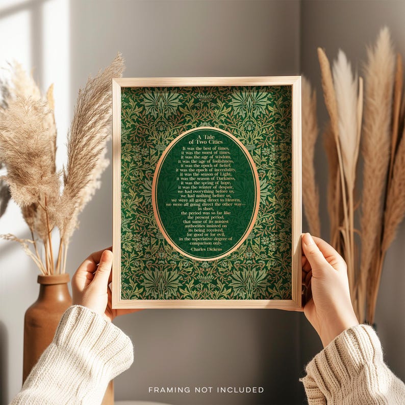 Charles Dickens 'A Tale of Two Cities' Gold Foil Print - William Morris Flower Garden