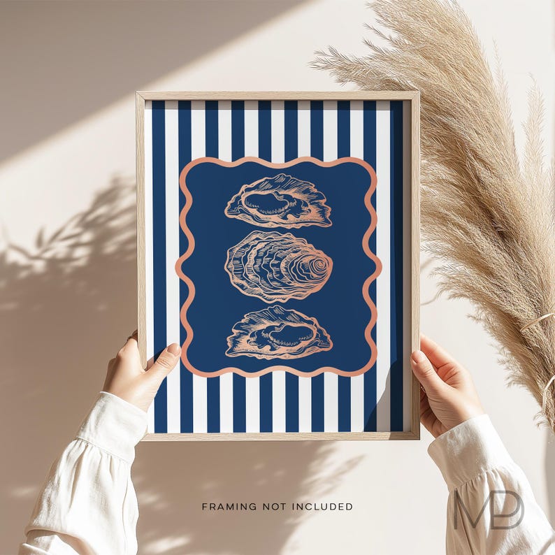 Gold Foil Oyster Art Print: Beachy Coastal Wall Decor