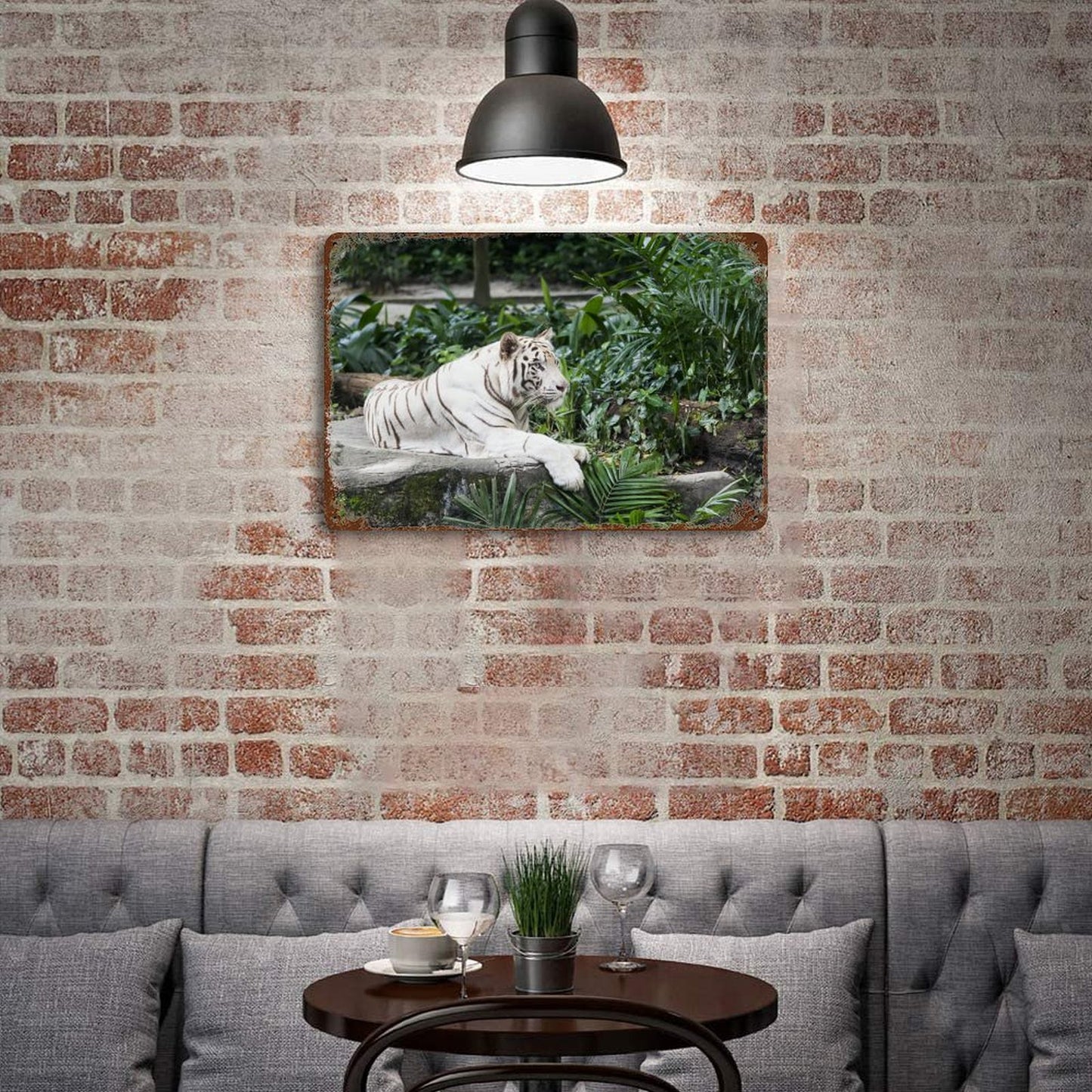 Vintage White Tiger Metal Wall Art Decor