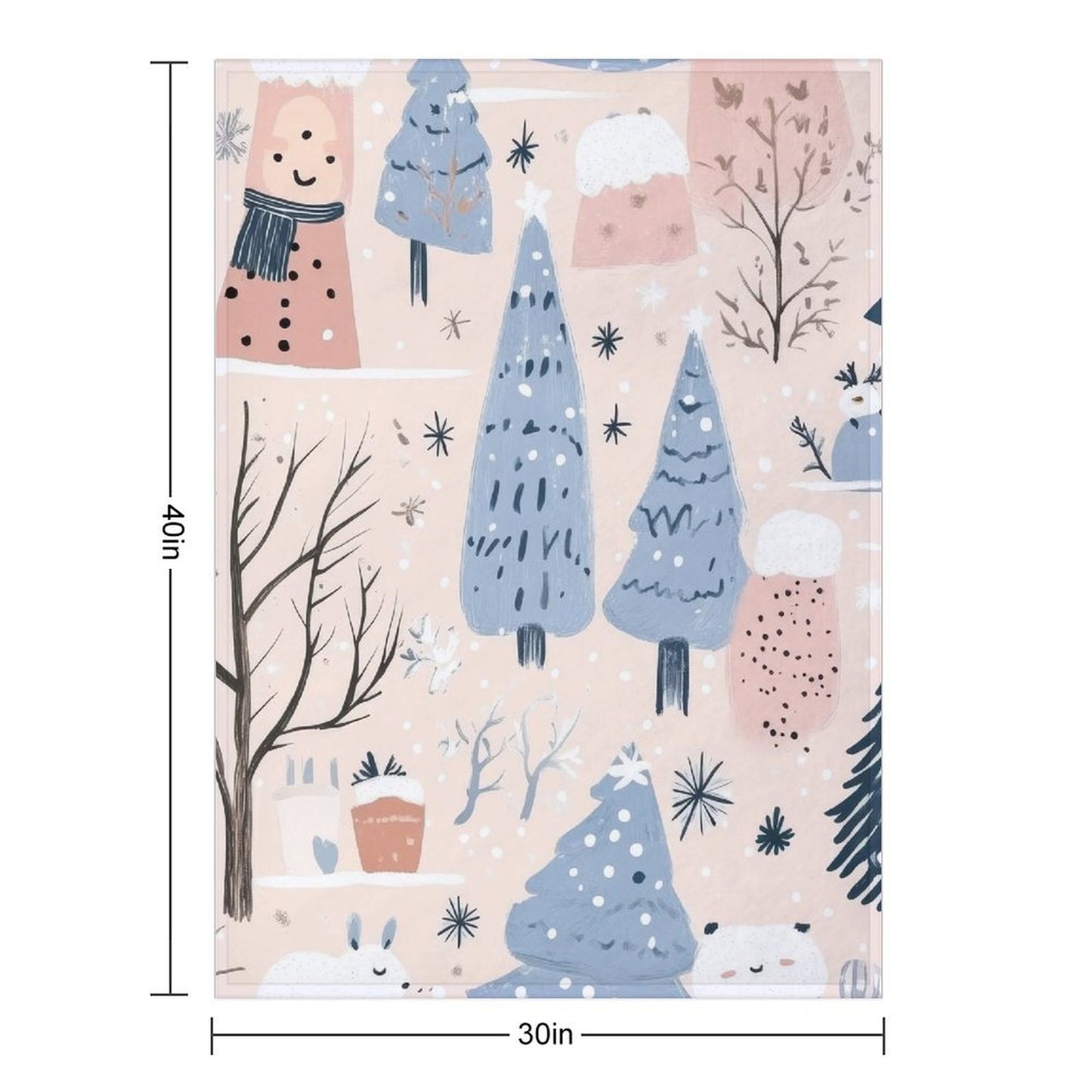 Anti-Pilling Flannel Blanket Winter Forest and Snowman Design