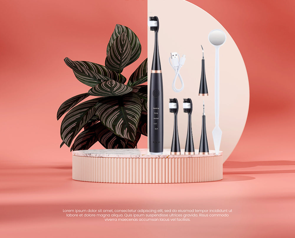 Complete Six-In-One Electric Toothbrush Kit Portable Design Soft Brush Head Teeth Scaling Tool for Your Dream Smile