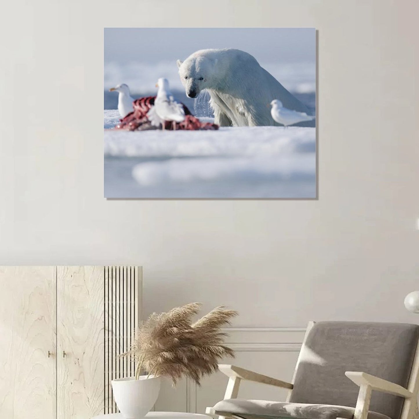 Arctic Polar Bear and Seagulls on Ice Canvas Wall Art/09