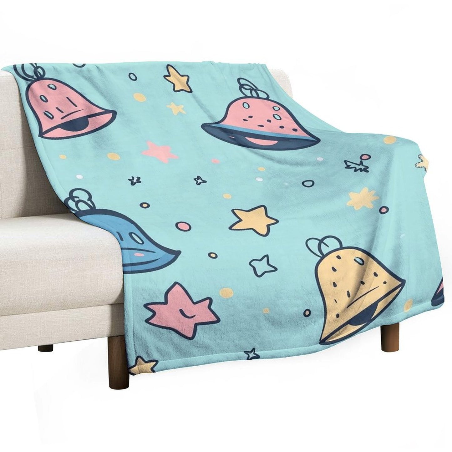 Anti-Pilling Flannel Blanket Cartoon Bells and Stars Design
