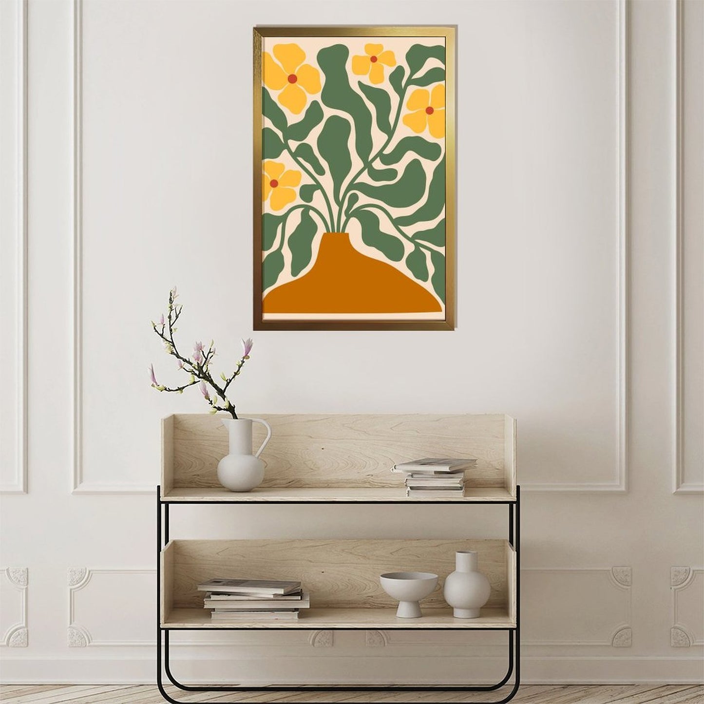 Abstract yellow flower canvas art mural 5