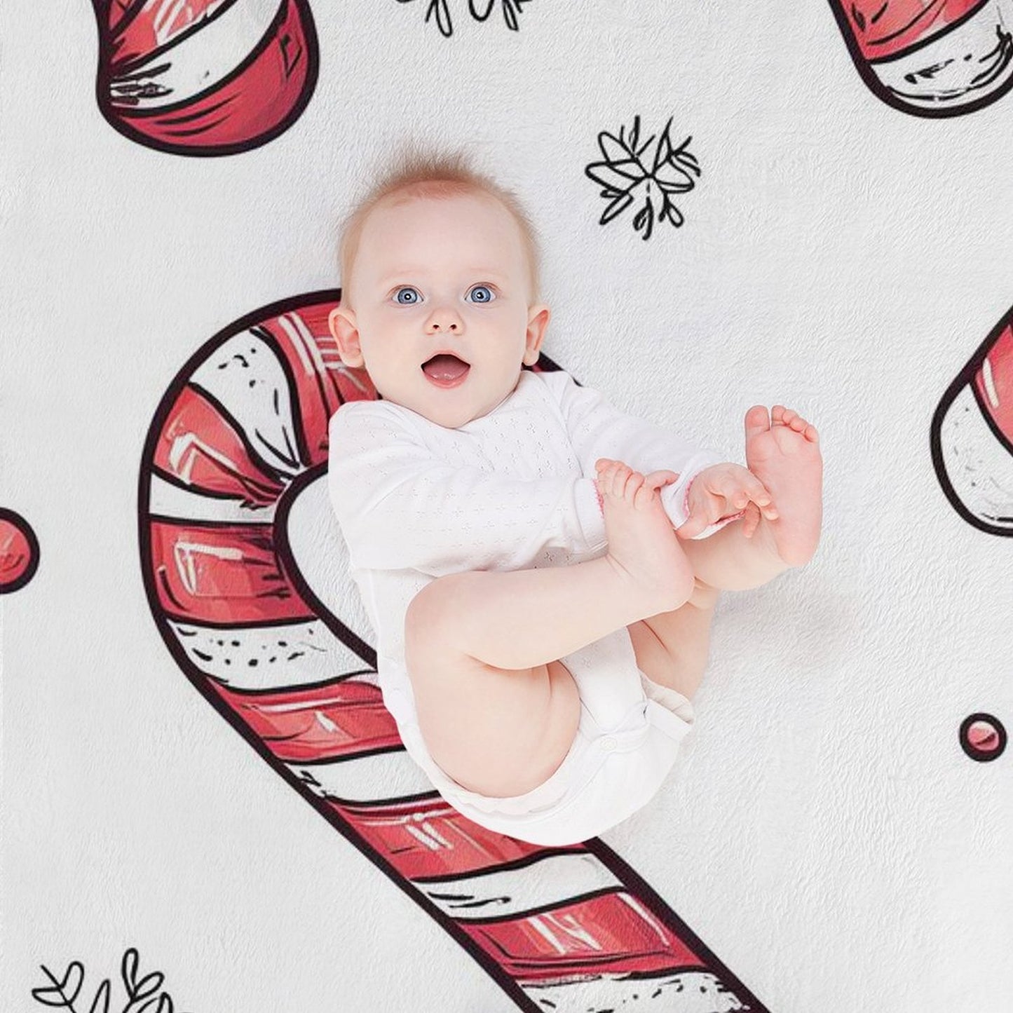 Soft Anti-Pilling Flannel Blanket with Candy Cane Print, Cozy Christmas Throw