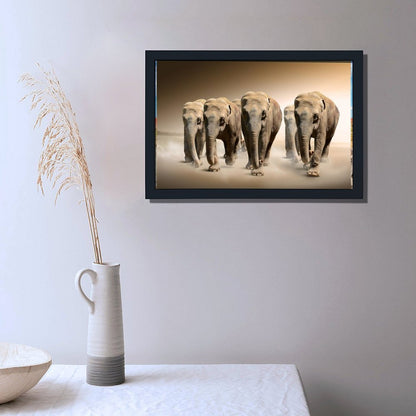 Elephant Herd Canvas Wall Art – Modern Framed Home Décor- 032