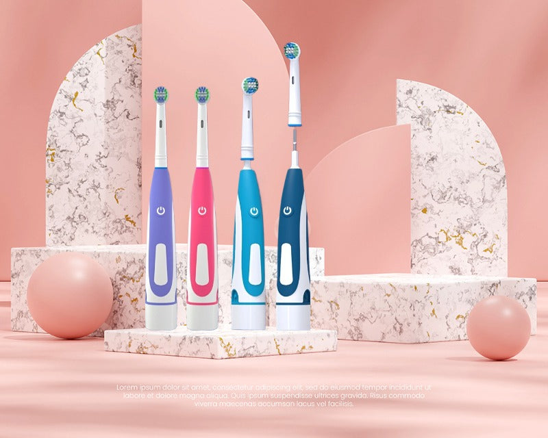 Adult Whitening Electric Toothbrush Round Rotating Head Soft Nylon Bristles Replacement Head Included Dry Battery Powered Unisex Dental Care Toothbrush