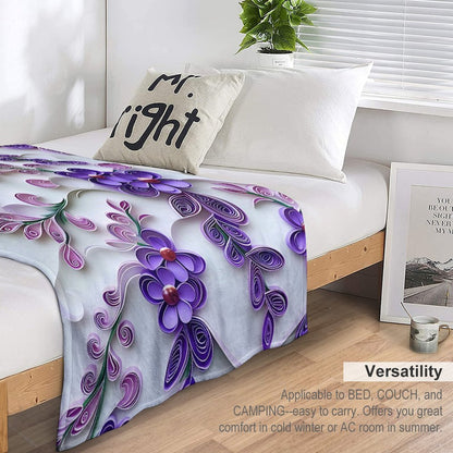 Soft Anti-Pilling Flannel Blanket with Purple Floral Pattern Design