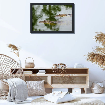 Wildlife Crocodile Wall Art Black Frame Home Decoration-109
