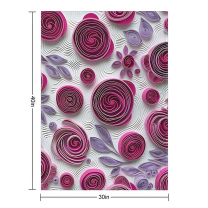 Soft Anti-Pilling Flannel Blanket with Purple Rose Spiral Pattern