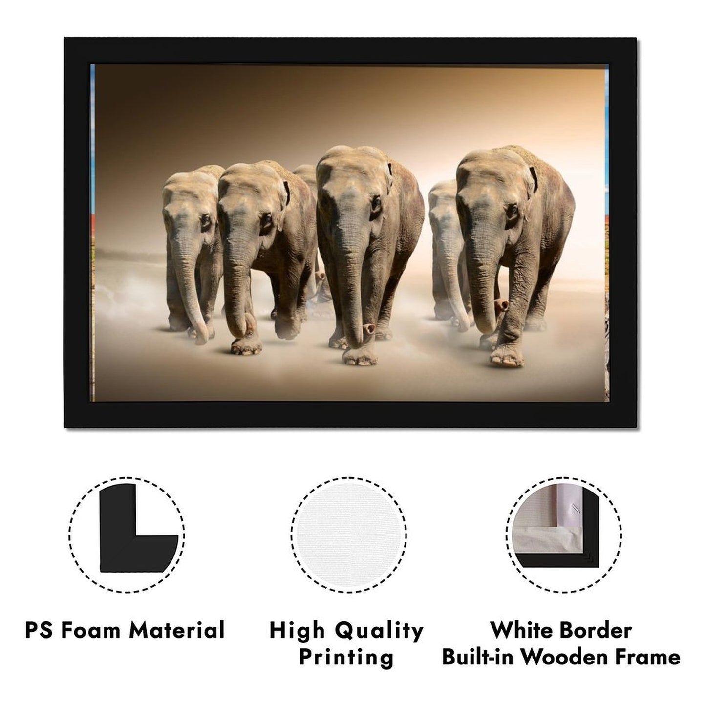 Elephant Herd Canvas Wall Art – Modern Framed Home Décor- 032