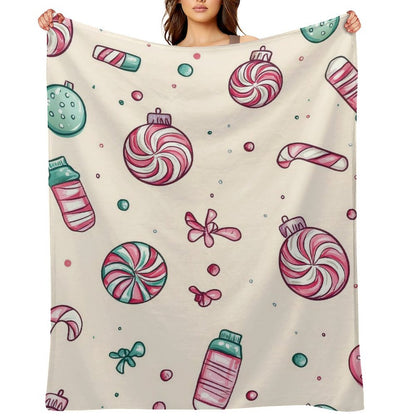 Anti-Pilling Flannel Blanket with Cute Candy and Christmas Pattern