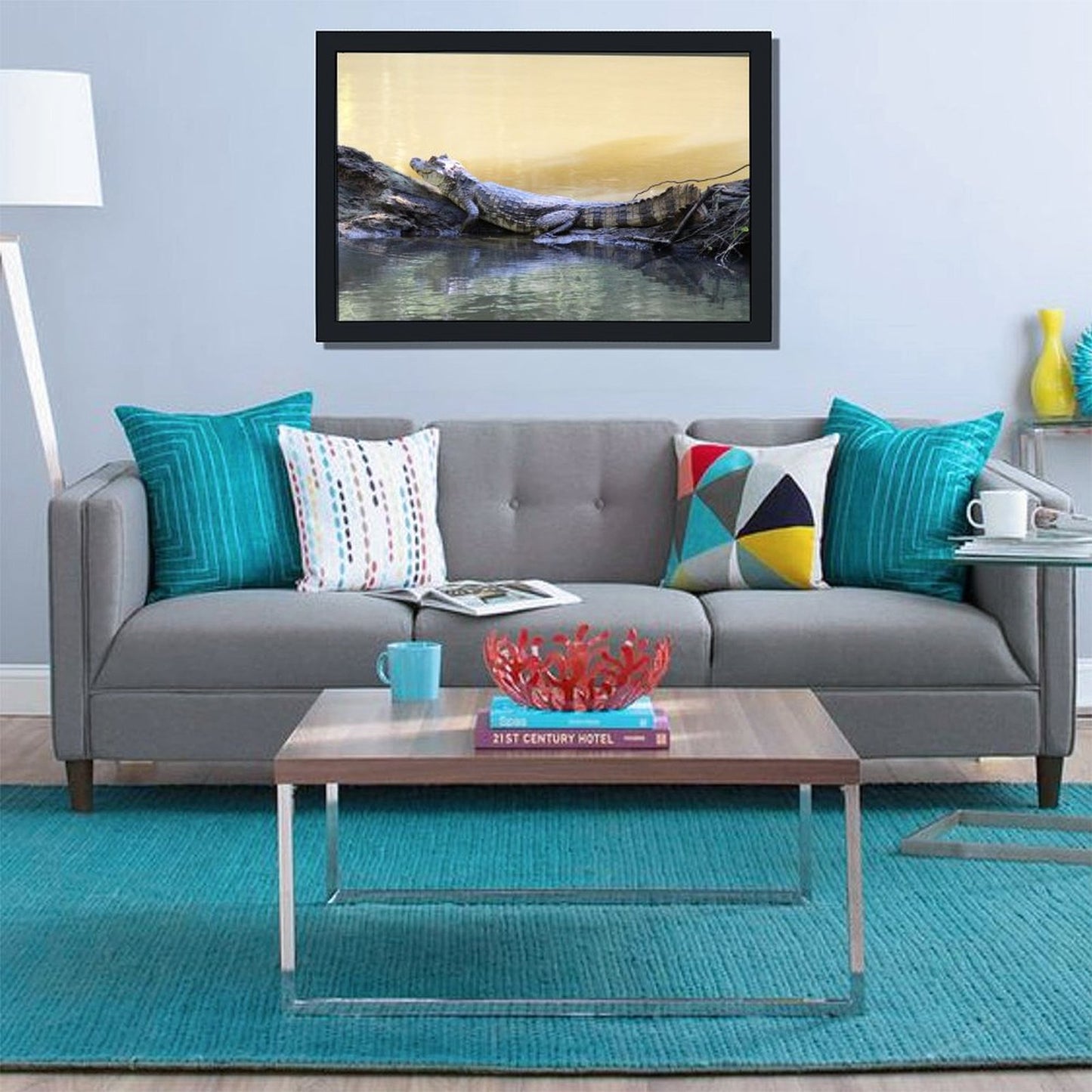 Crocodile Eyes Above Water Canvas Print Wall Artwork-49