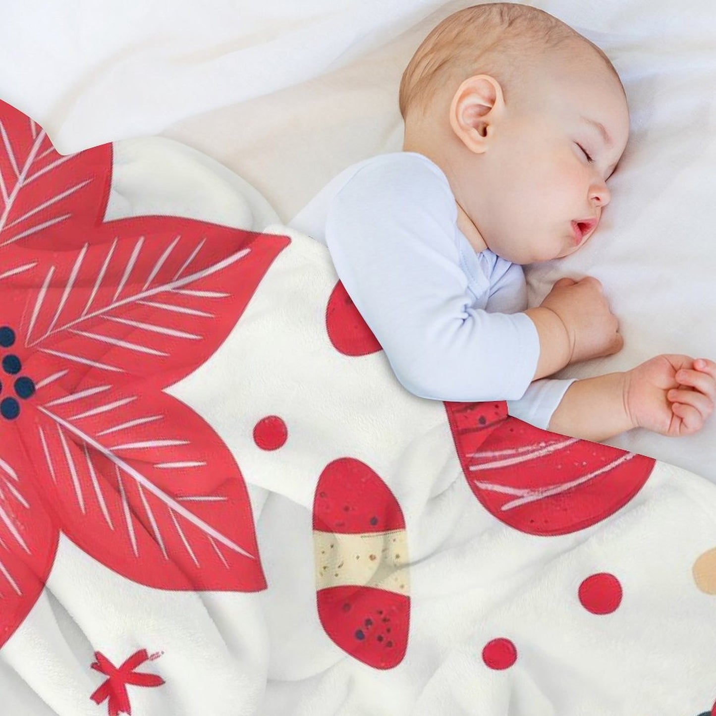 Soft Anti-Pilling Flannel Blanket with Red Christmas Flower Print