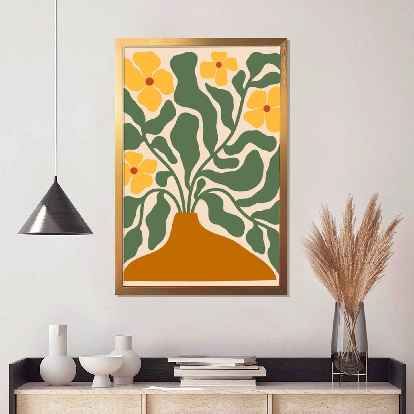 Abstract yellow flower canvas art mural 5