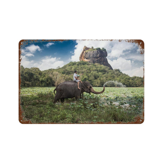 Vintage Elephant Ride Landscape Metal Wall Art Decor