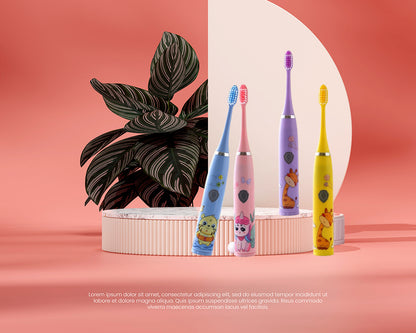Cute Cartoon Electric Toothbrush Model N604 with 3 Brush Heads Soft Bristles for Gentle Cleaning
